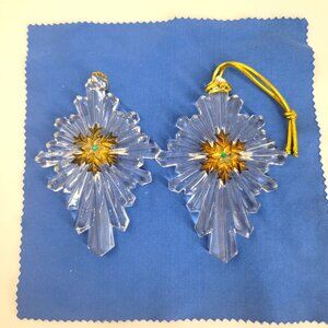2 GORHAM CRYSTAL CHRISTMAS TREE ORNAMENT WITH TURQUOISE STONES VINTAGE 1980's